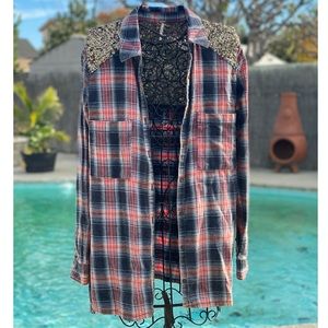 Free People Plaid Sequin Flannel/ Plaid Shirt